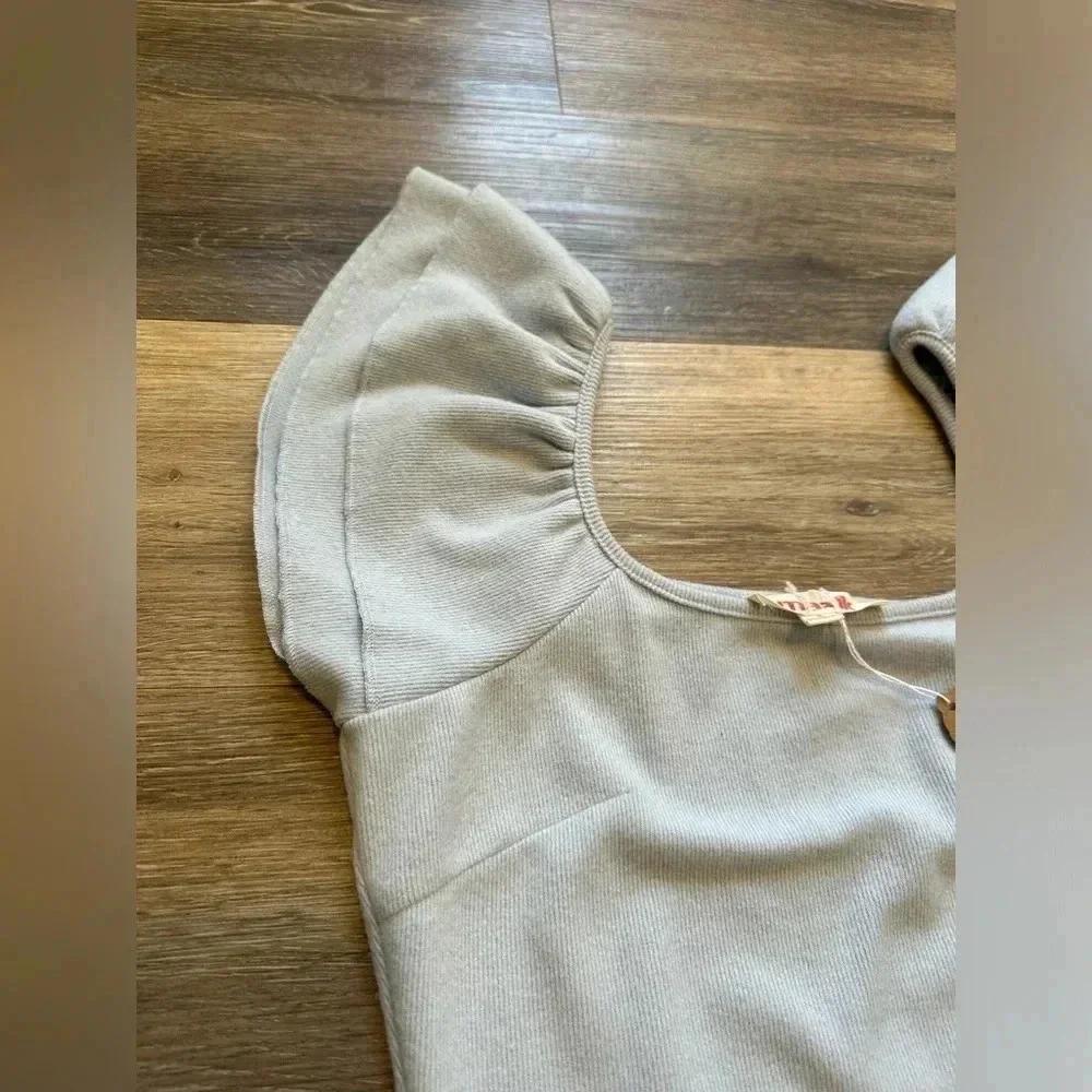 MAZIK Women’s Baby Blue Ruffle Shoulder Sweater Dress Size Small NWT - Picture 6 of 12